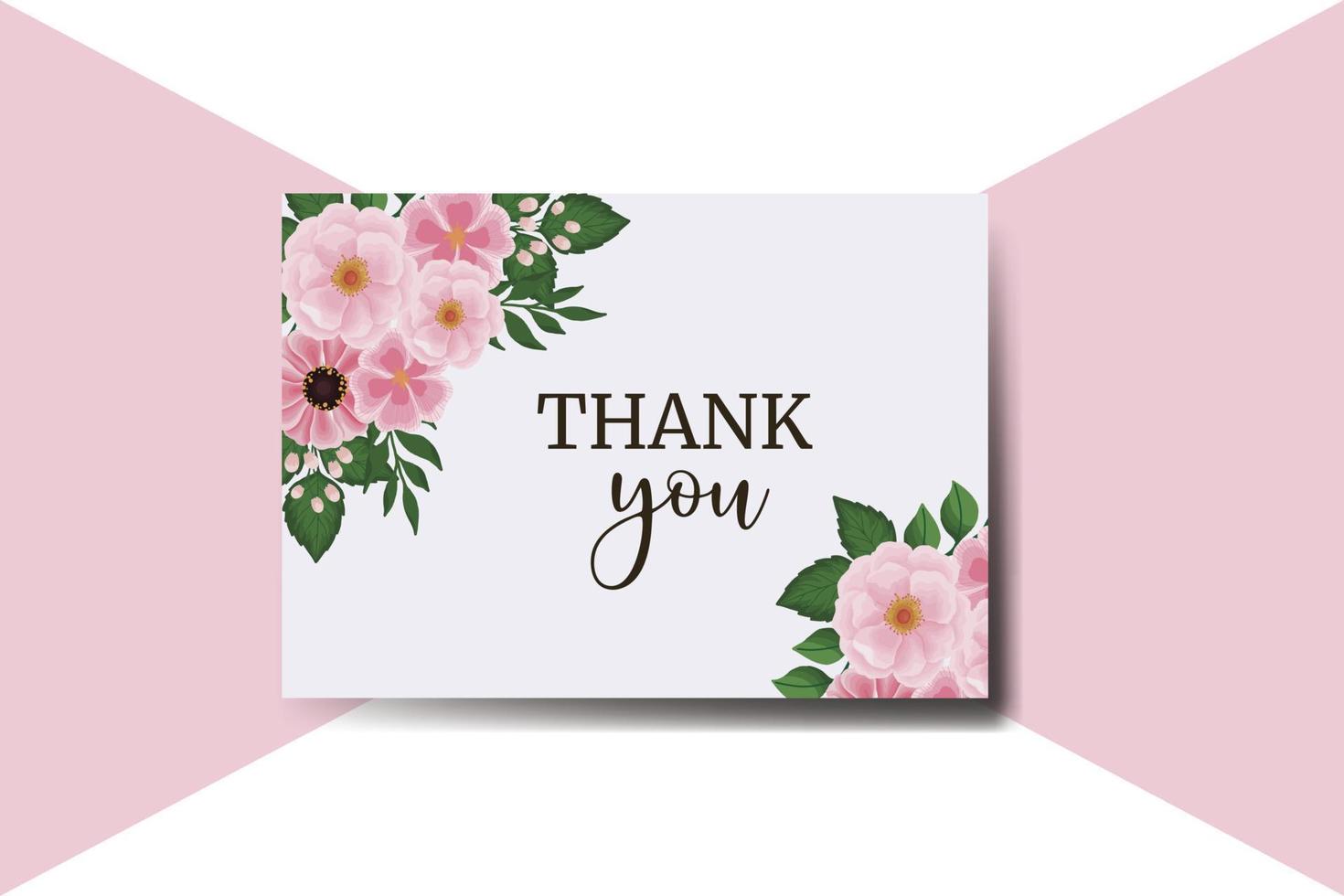 Thank you card Greeting Card Zinnia and Peony flower Design Template vector