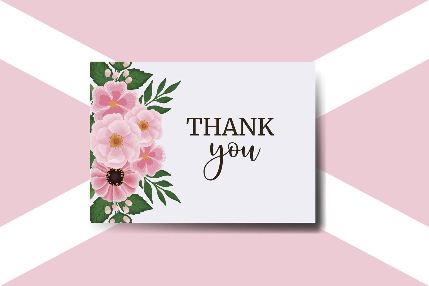 Thank you card Greeting Card Zinnia and Peony flower Design Template vector