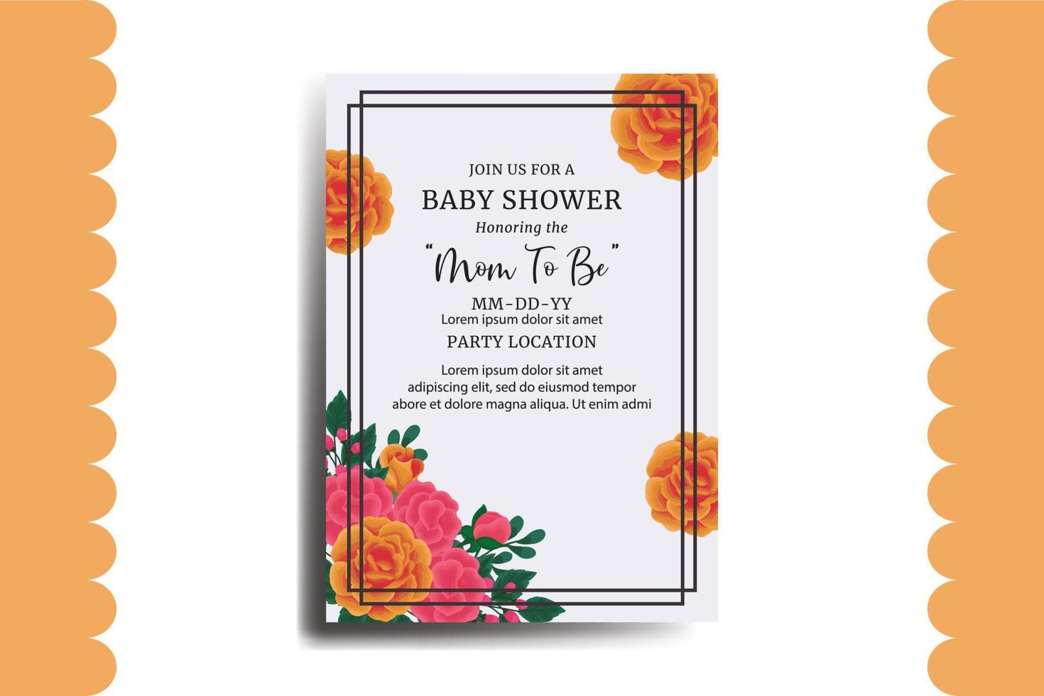 Baby Shower Greeting Card Orange Rose Flower Design Template vector