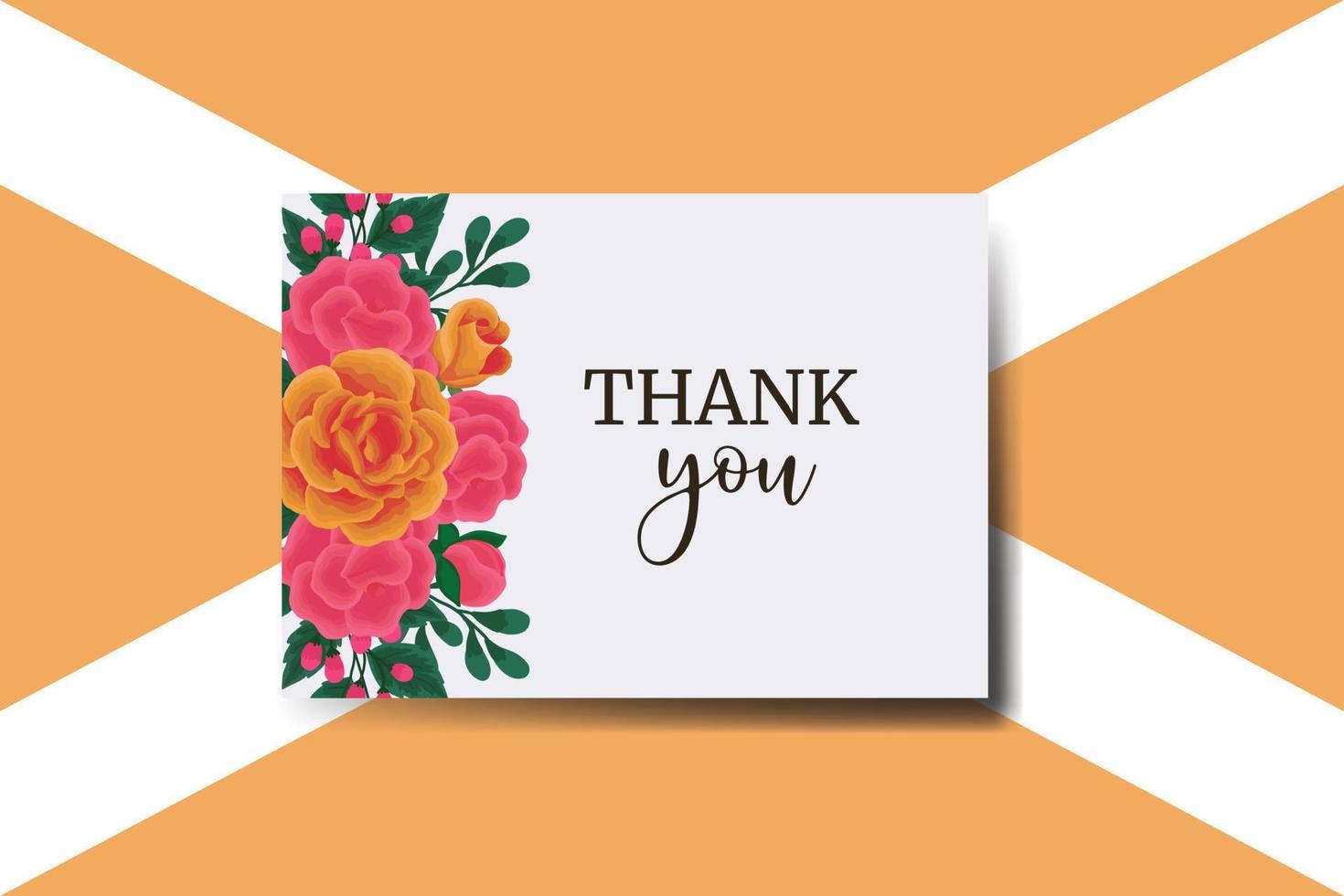 Thank you card Greeting Card Orange Rose Flower Design Template vector