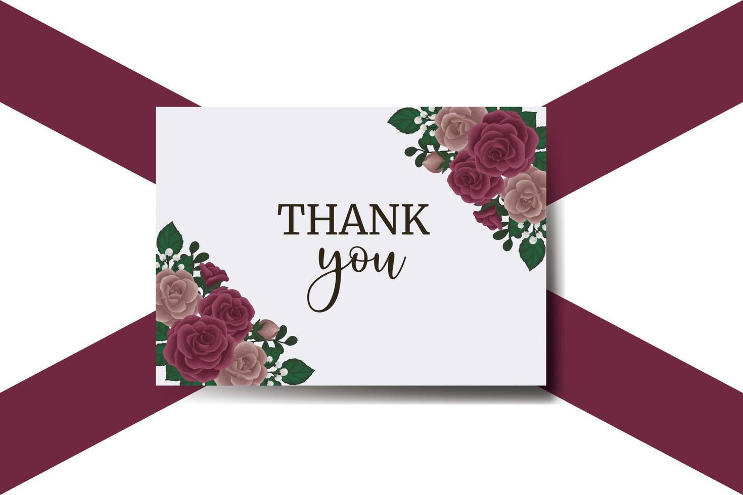 Thank you card Greeting Card Maroon Rose Flower Design Template vector