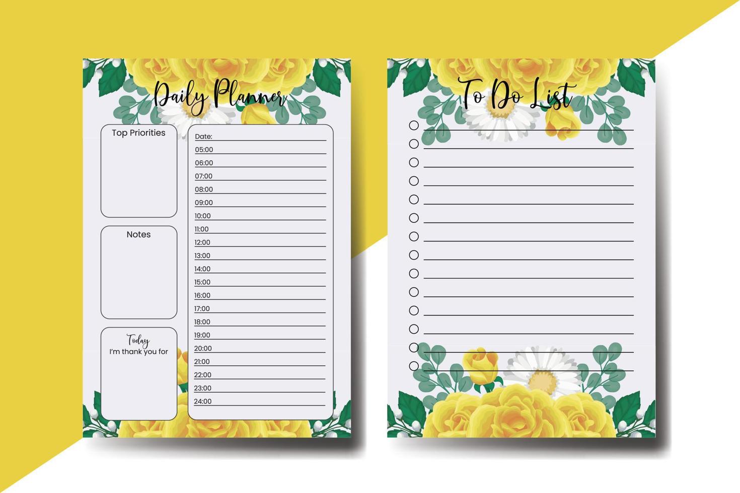 Planner To Do List Yellow Rose Flower Design Template vector