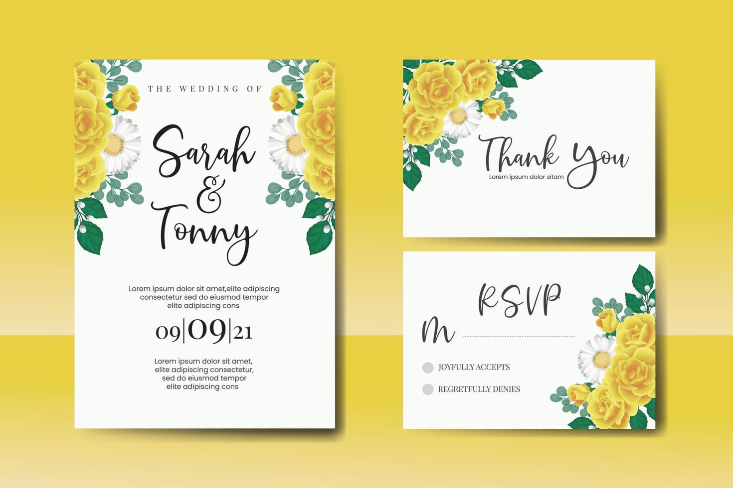 Boda invitación marco colocar, floral acuarela digital mano dibujado amarillo Rosa flor diseño invitación tarjeta modelo vector