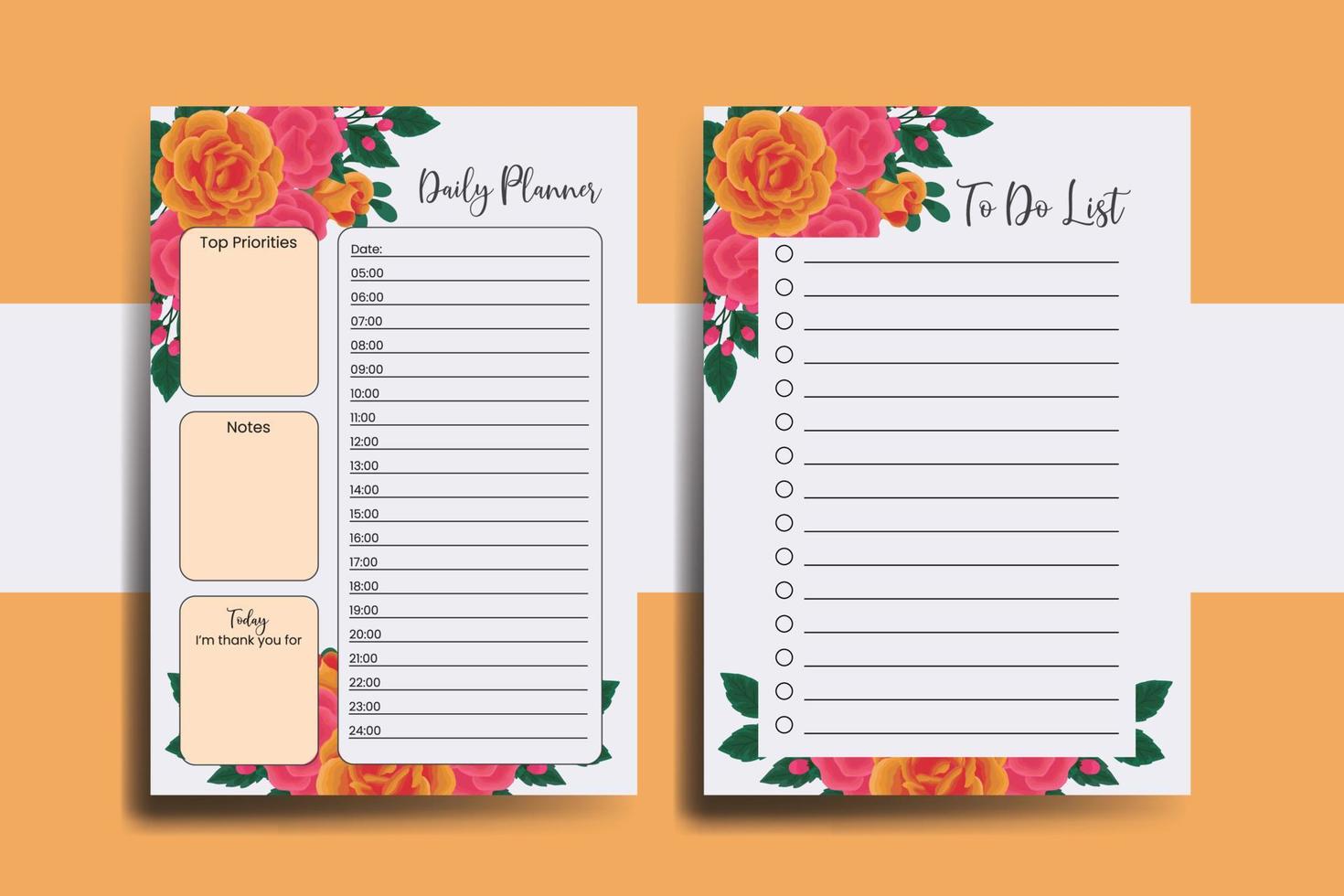 Planner To Do List Orange Rose Flower Design Template vector