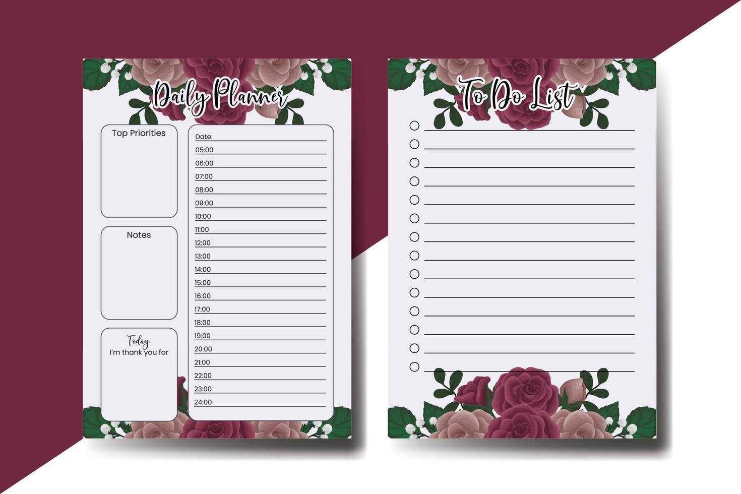 Planner To Do List Maroon Rose Flower Design Template vector