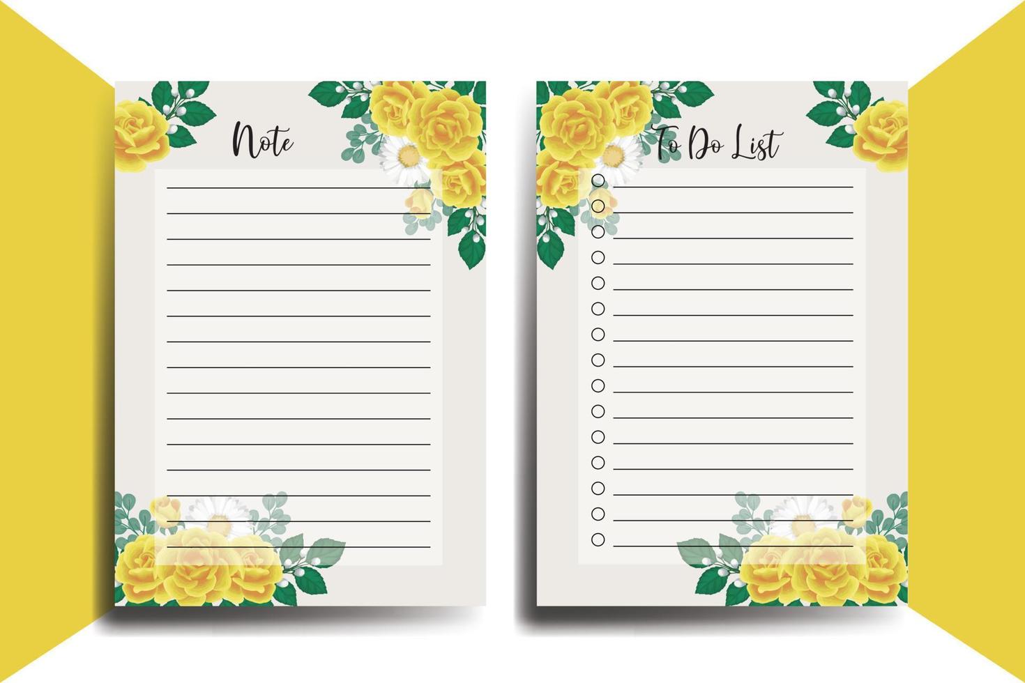 To do list Planner template Yellow Rose Flower Design vector