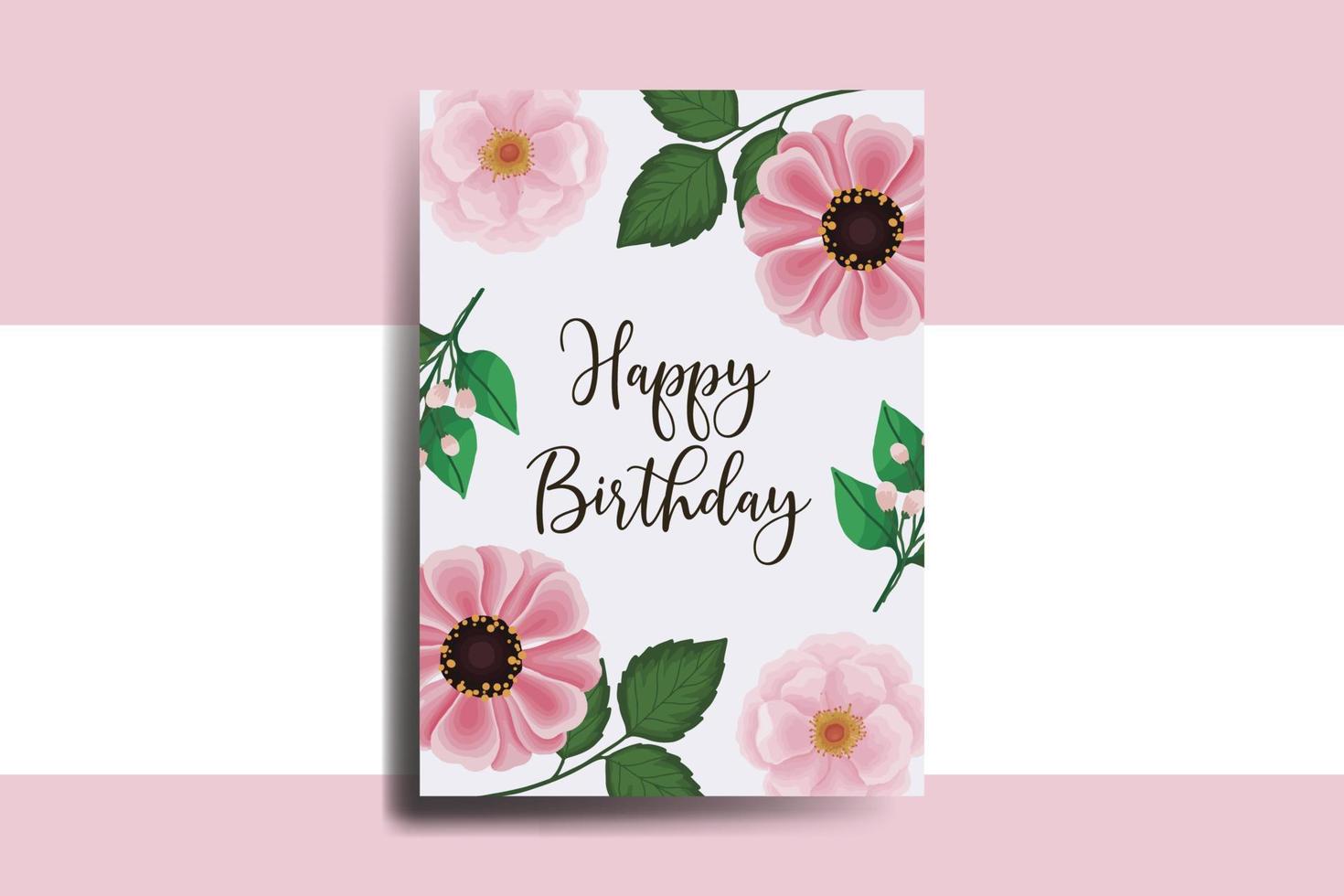 saludo tarjeta cumpleaños tarjeta digital acuarela mano dibujado zinnia y peonía flor diseño modelo vector