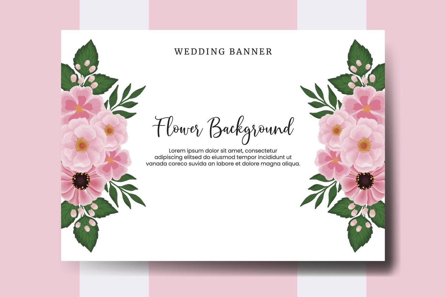 Wedding banner flower background, Digital watercolor hand drawn Zinnia and Peony flower design Template vector