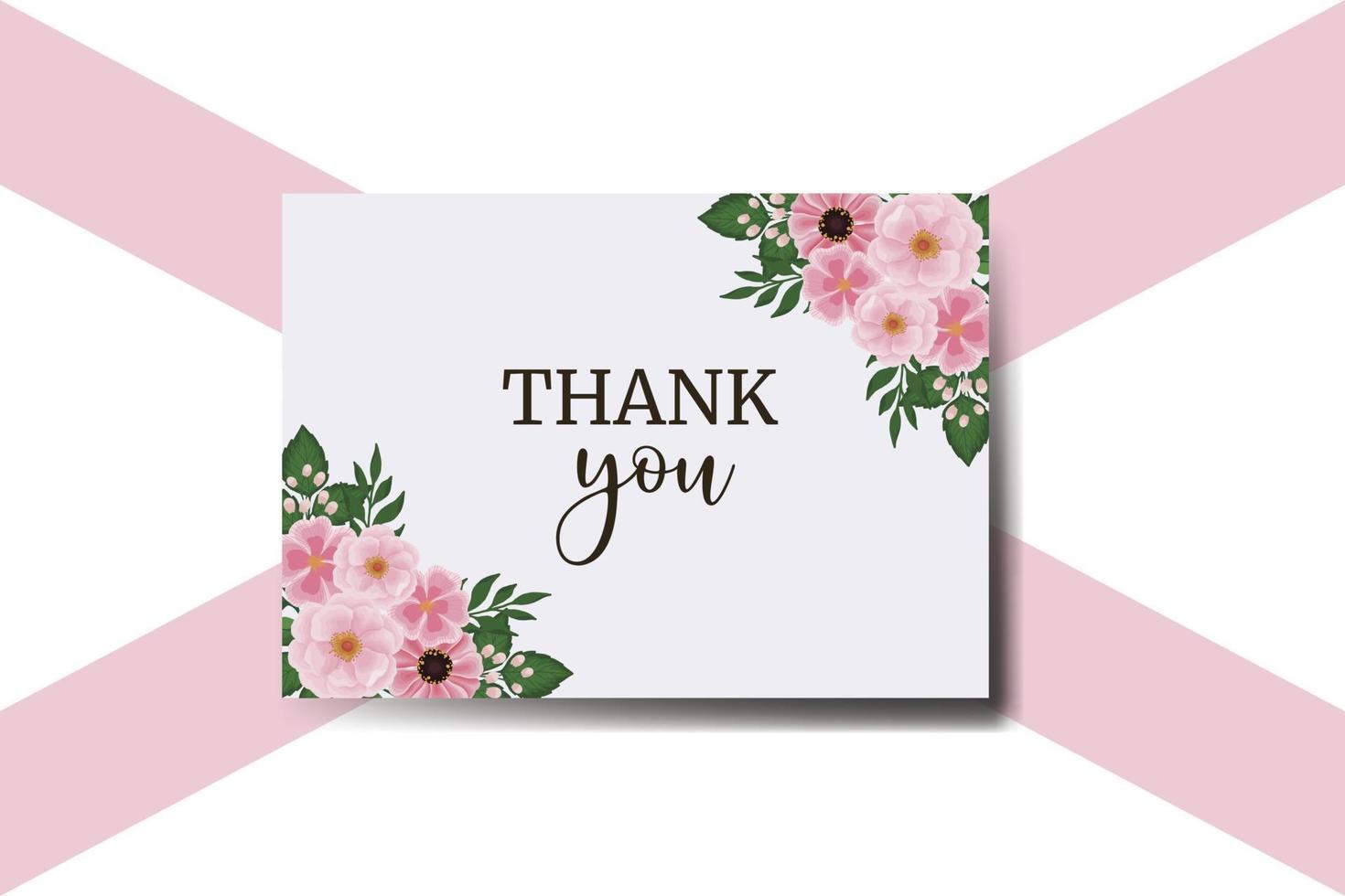 Thank you card Greeting Card Zinnia and Peony flower Design Template vector
