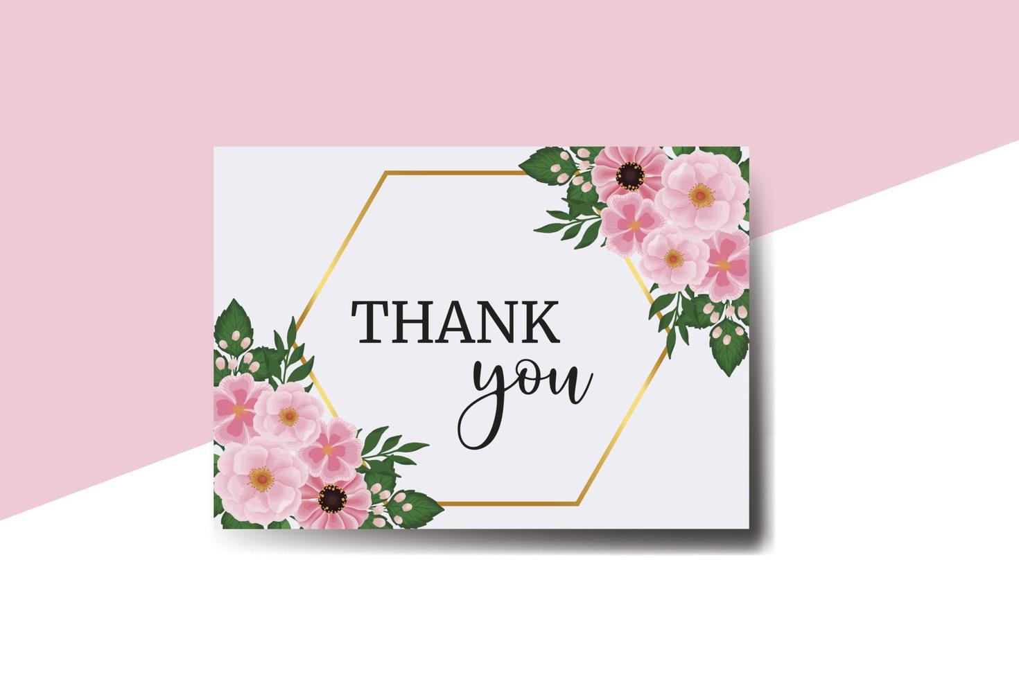 Thank you card Greeting Card Zinnia and Peony flower Design Template vector