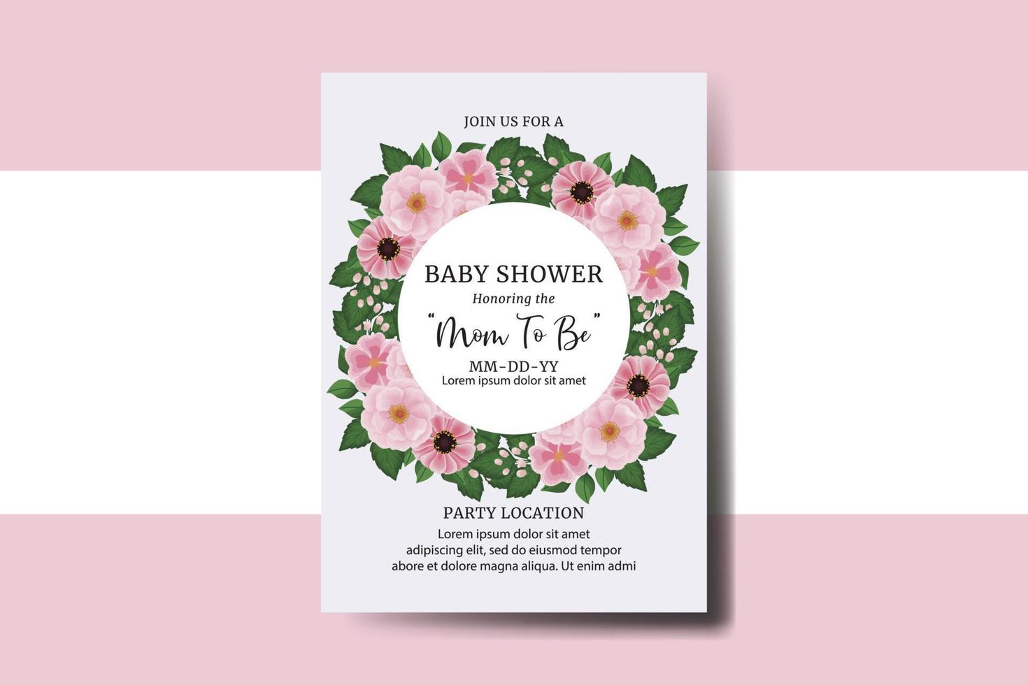 Baby Shower Greeting Card Zinnia and Peony flower Design Template vector