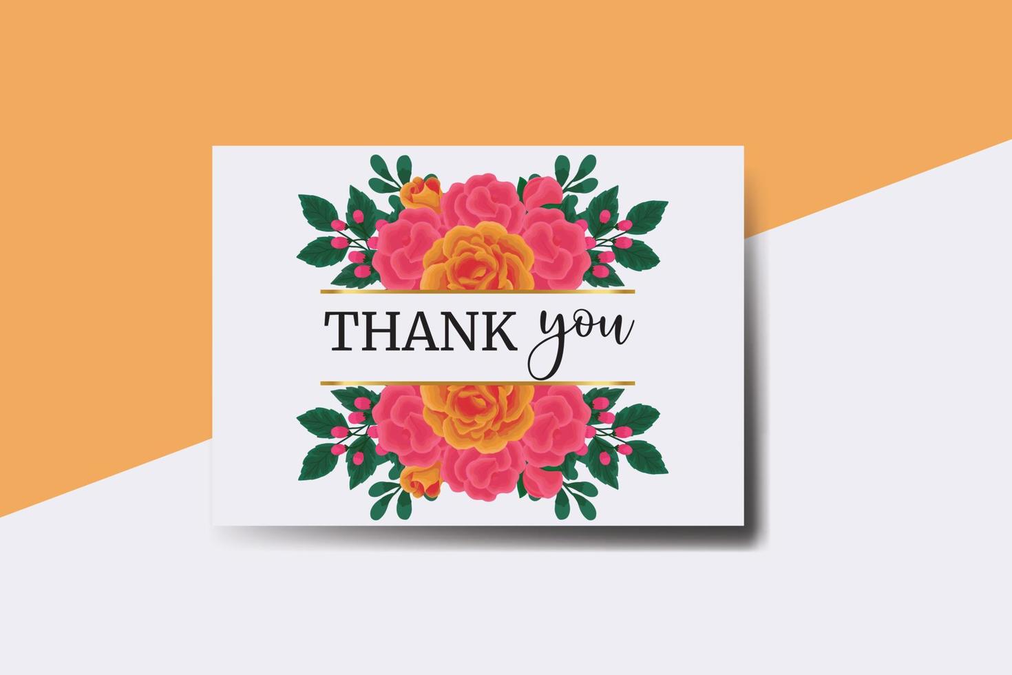Thank you card Greeting Card Orange Rose Flower Design Template vector