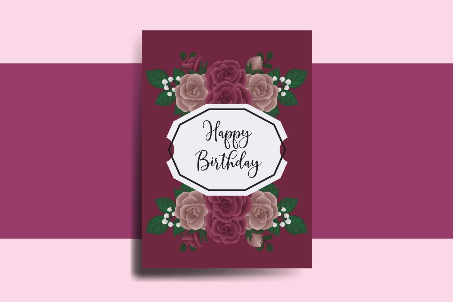 Greeting card birthday card Digital watercolor hand drawn Maroon Rose Flower Design Template vector