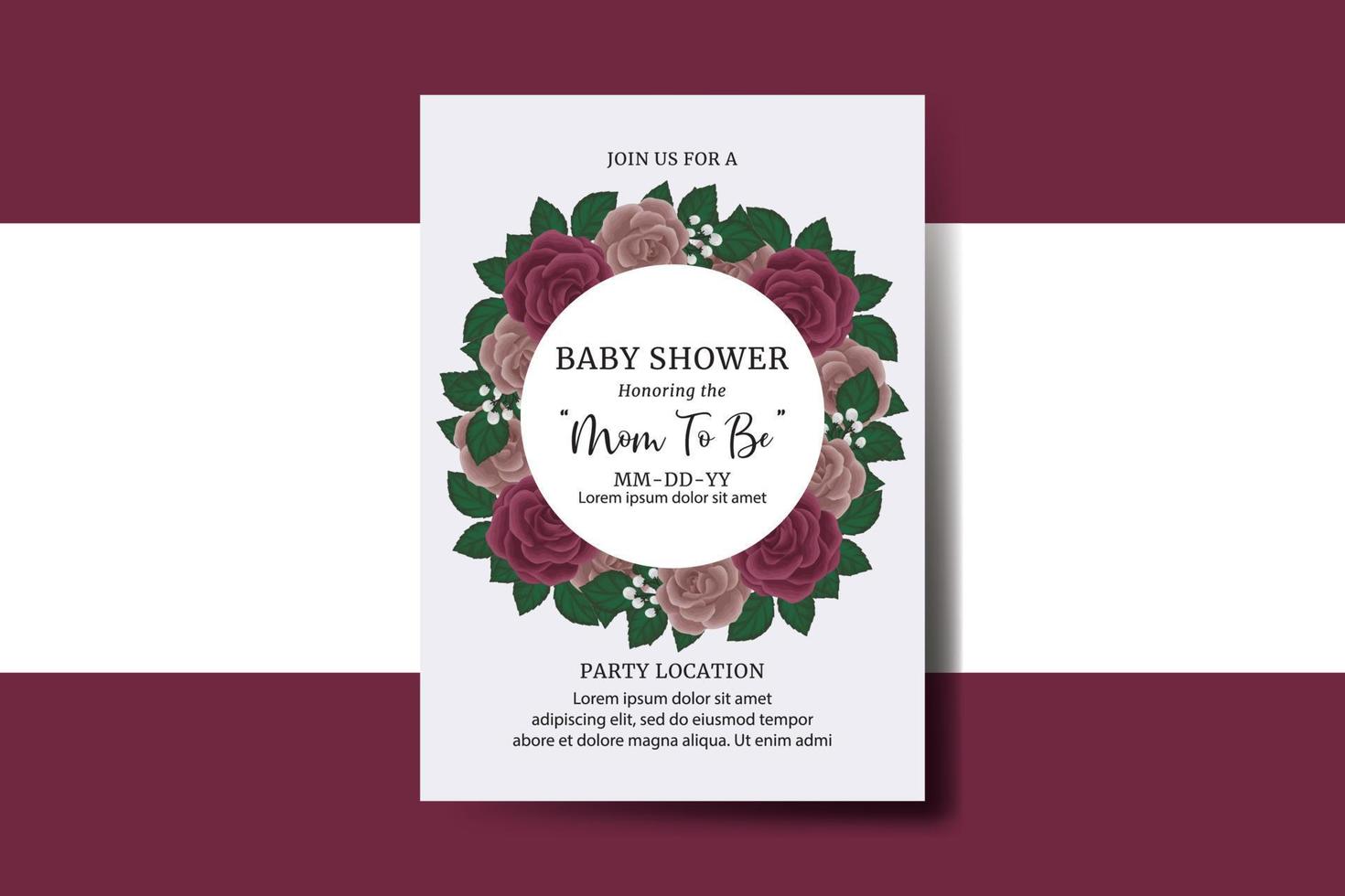 Baby Shower Greeting Card Maroon Rose Flower Design Template vector