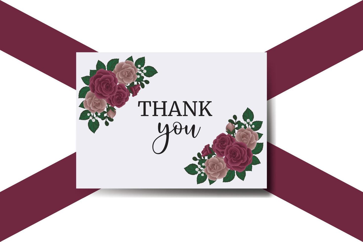 Thank you card Greeting Card Maroon Rose Flower Design Template vector
