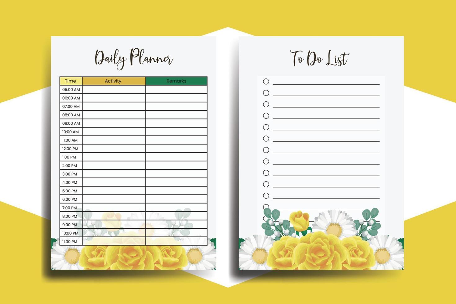 Planner To Do List Yellow Rose Flower Design Template vector