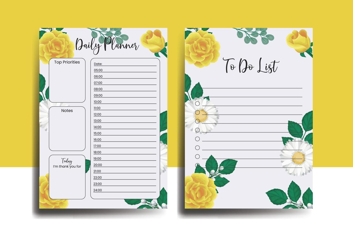 Planner To Do List Yellow Rose Flower Design Template vector