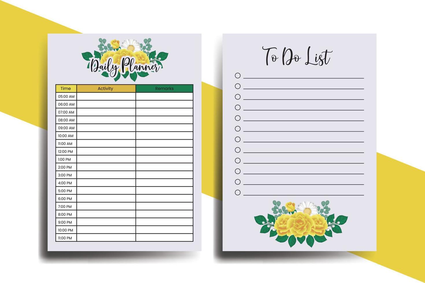 Planner To Do List Yellow Rose Flower Design Template vector