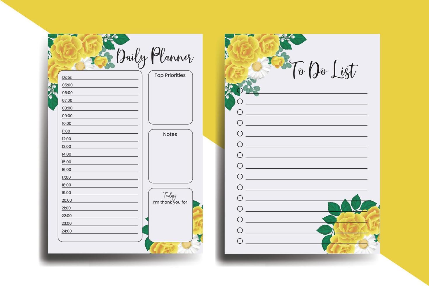 Planner To Do List Yellow Rose Flower Design Template vector