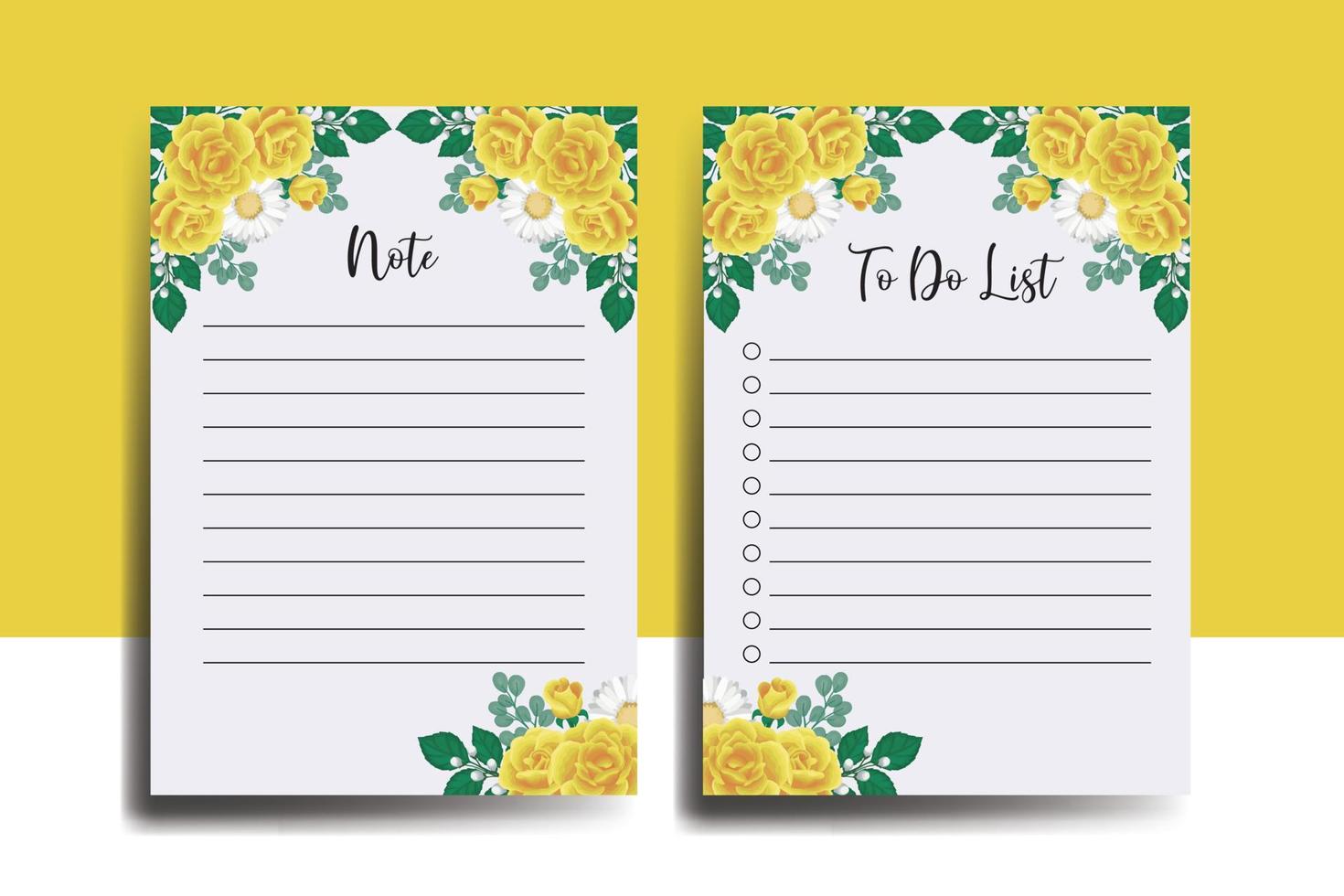 To do list Planner template Yellow Rose Flower Design vector