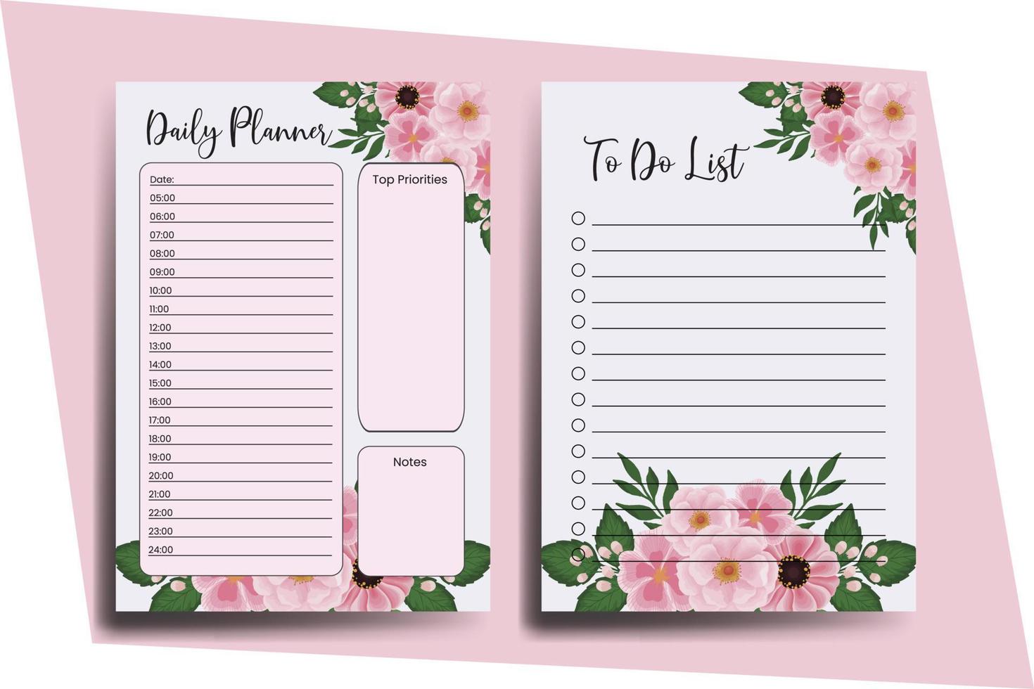 Planner To Do List Zinnia and Peony Flower Design Template vector