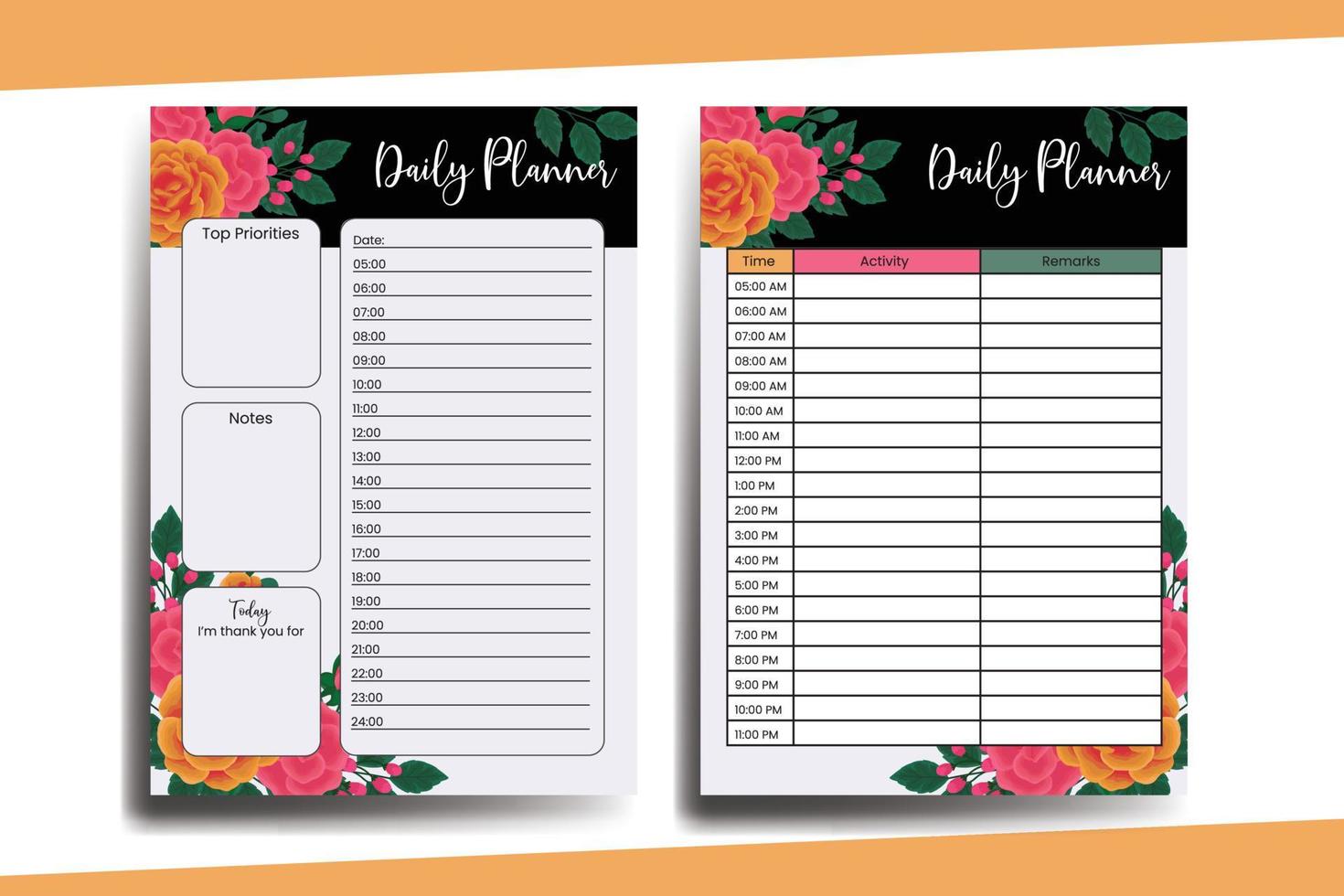 Planner To Do List Orange Rose Flower Design Template vector