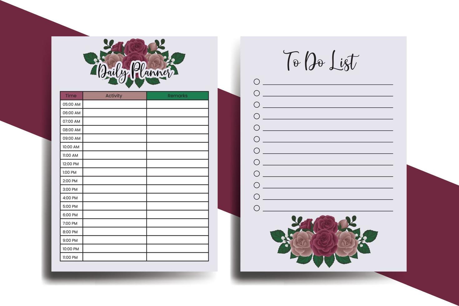Planner To Do List Maroon Rose Flower Design Template vector