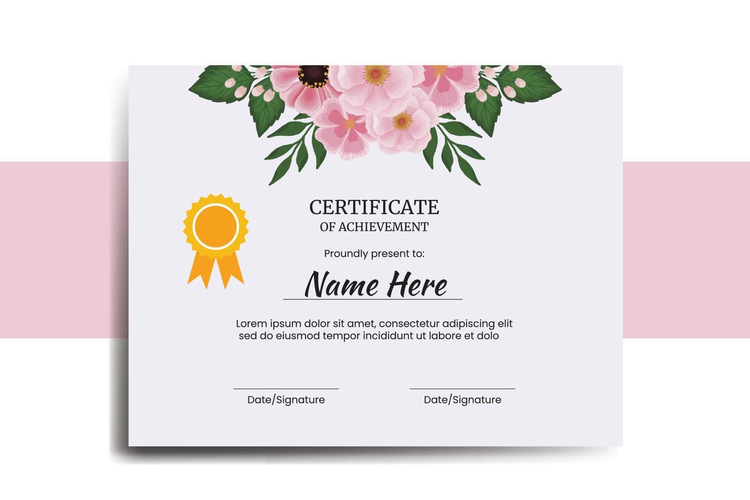 Certificate Template Zinnia and Peony flower watercolor Digital hand drawn vector