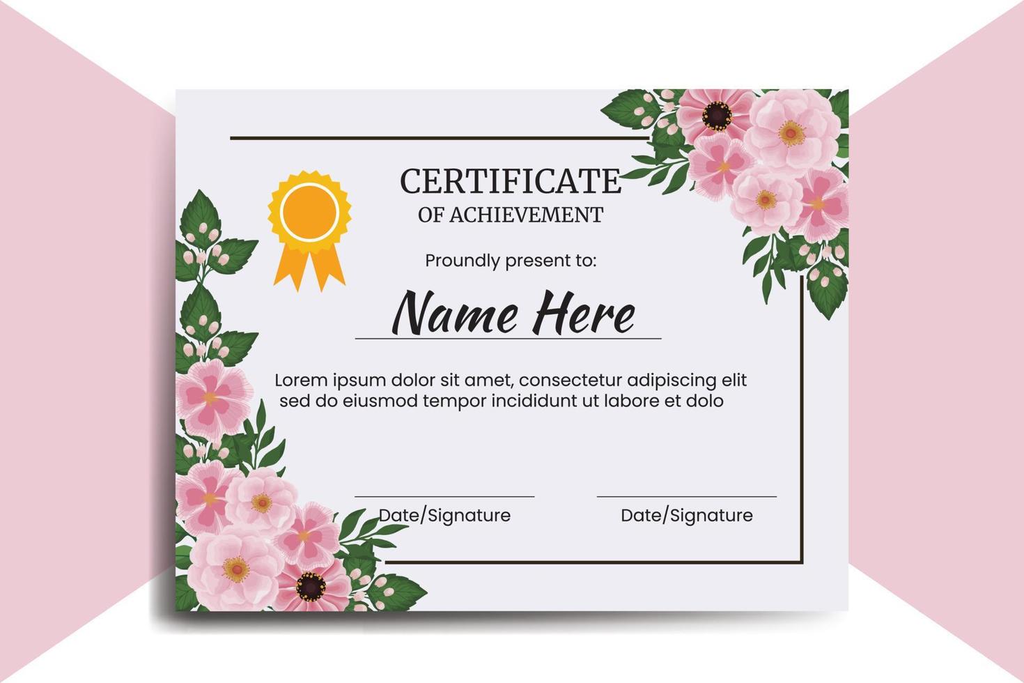 Certificate Template Zinnia and Peony flower watercolor Digital hand drawn vector