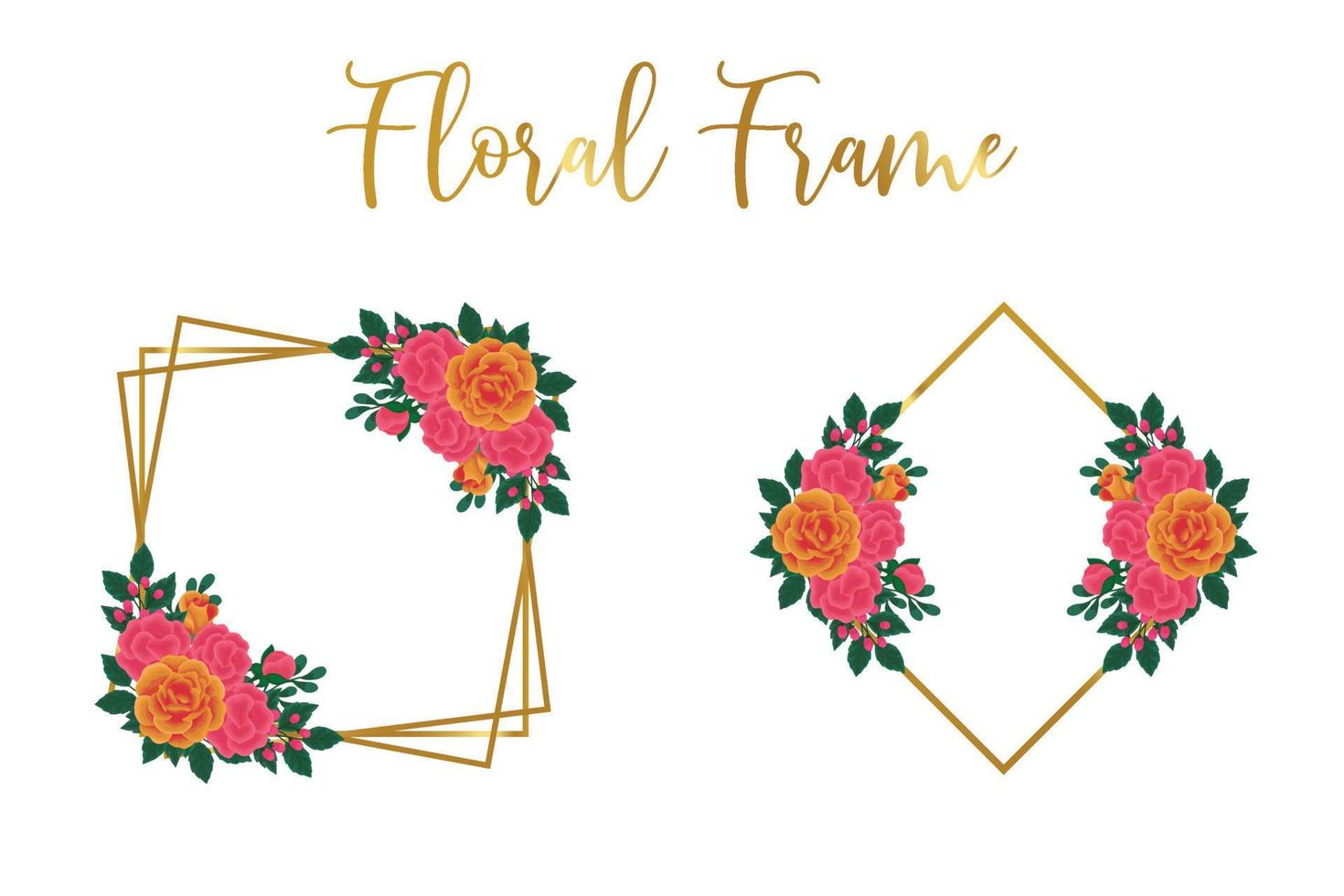 Floral Frame Orange Rose flower Design Template, Digital watercolor hand drawn vector