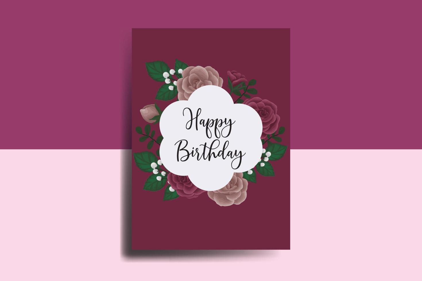 Greeting card birthday card Digital watercolor hand drawn Maroon Rose Flower Design Template vector