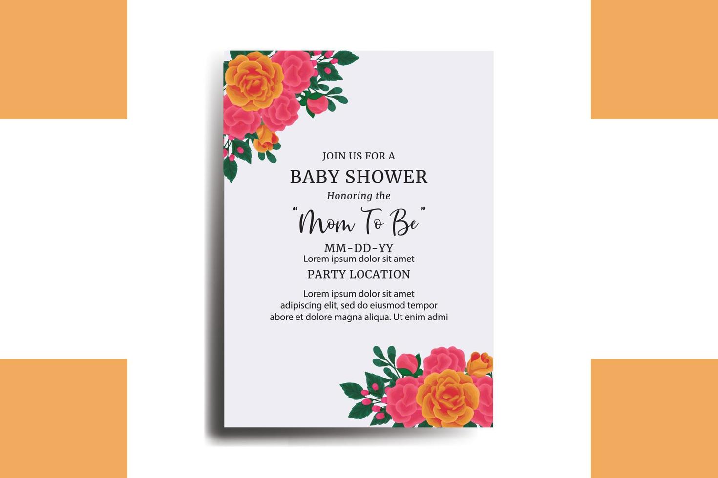 Baby Shower Greeting Card Orange Rose Flower Design Template vector