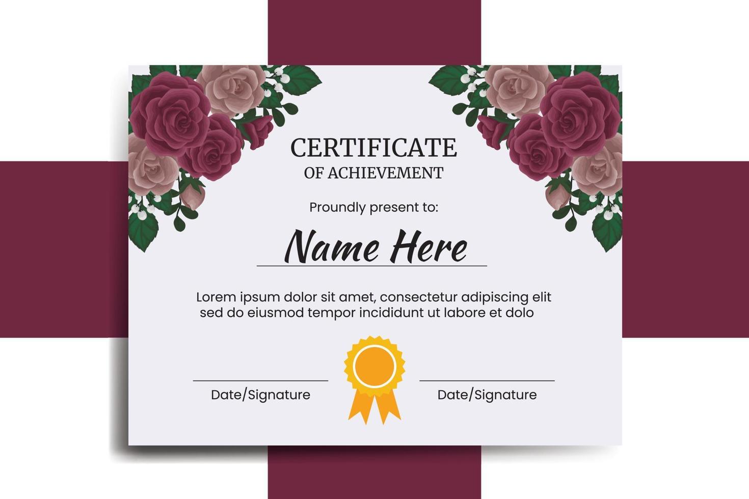 Certificate Template Maroon Rose Flower watercolor Digital hand drawn vector