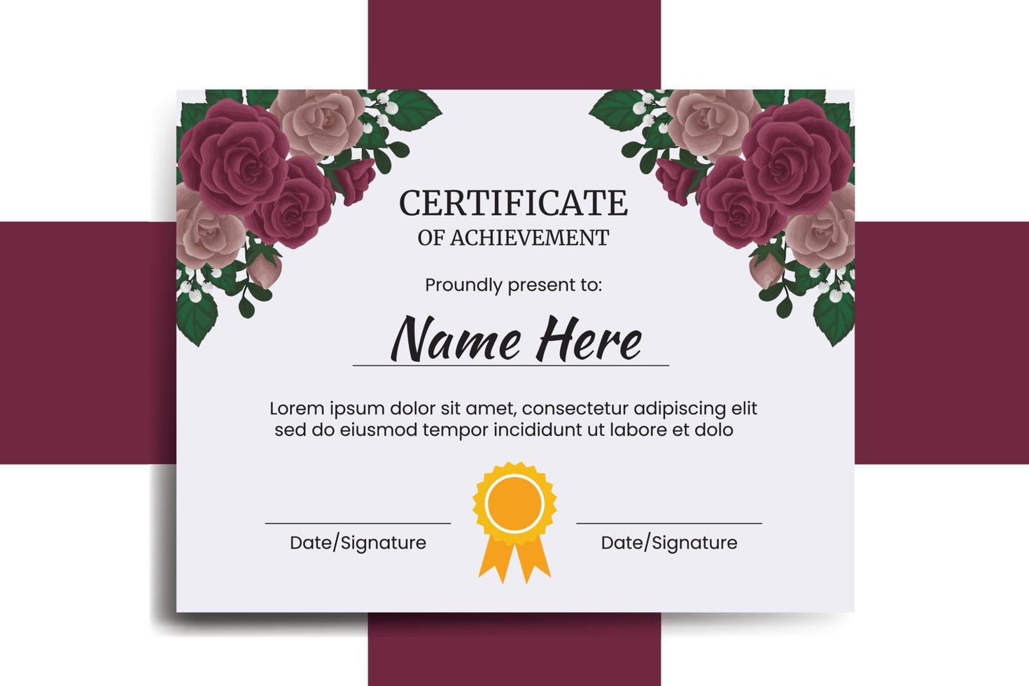 certificado modelo granate Rosa flor acuarela digital mano dibujado vector