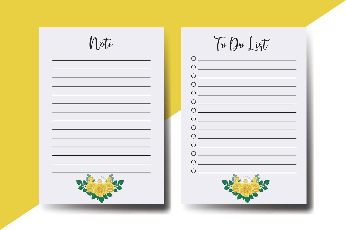 To do list Planner template Yellow Rose Flower Design vector