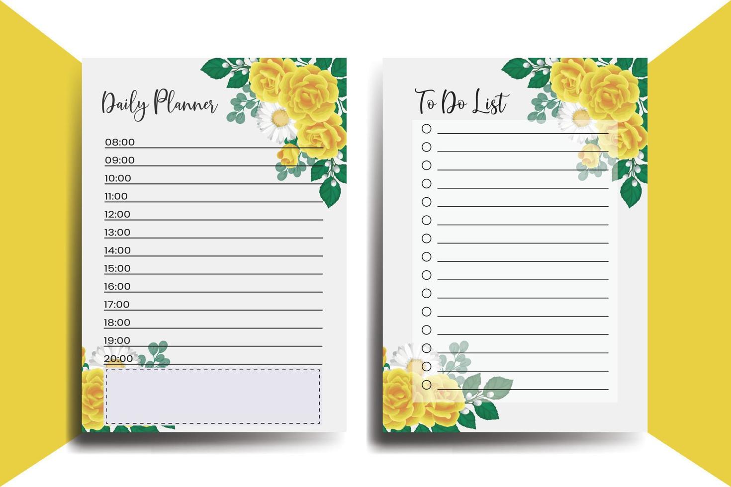 Planner To Do List Yellow Rose Flower Design Template vector