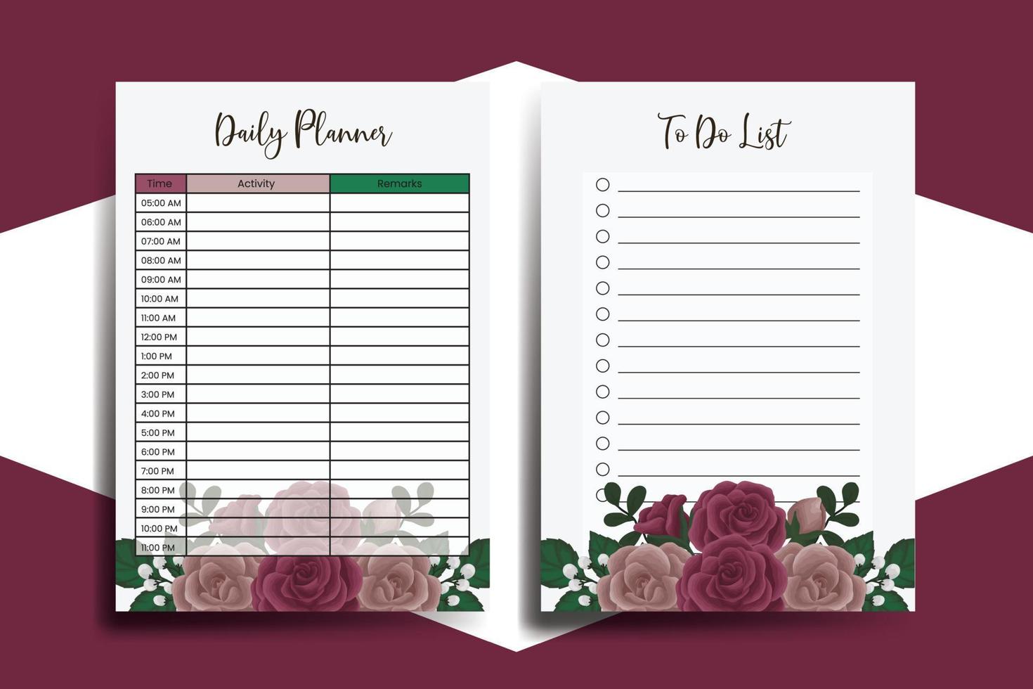 Planner To Do List Maroon Rose Flower Design Template vector