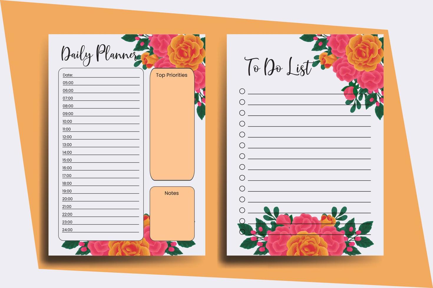 Planner To Do List Orange Rose Flower Design Template vector