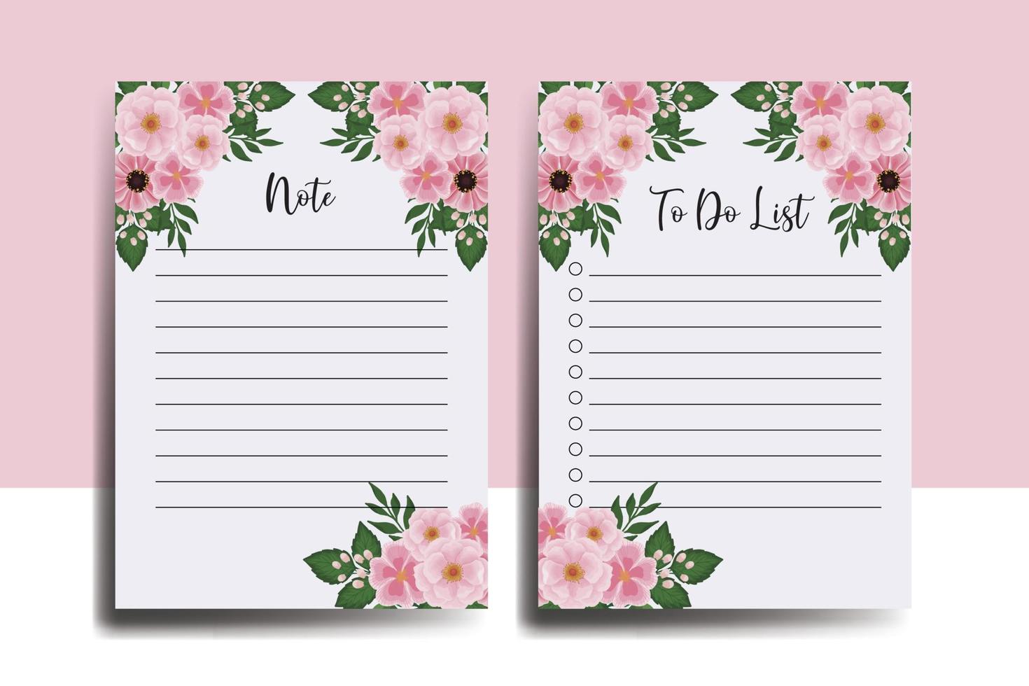 To do list Planner template Zinnia and Peony flower Design vector