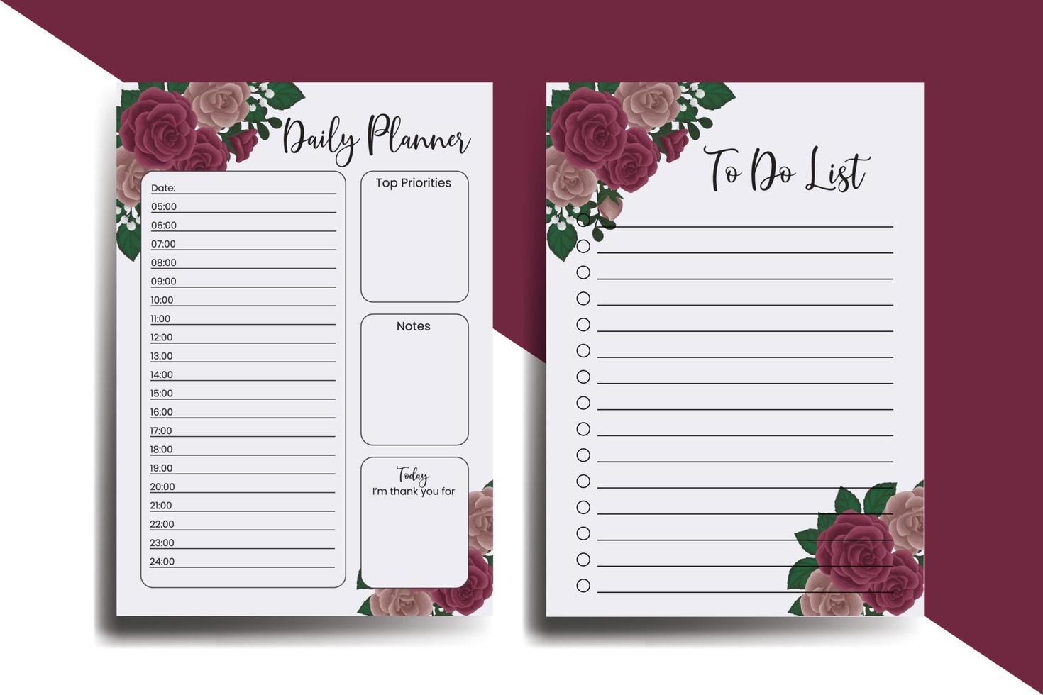Planner To Do List Maroon Rose Flower Design Template vector