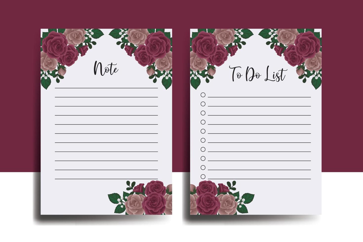 To do list Planner template Maroon Rose Flower Design vector