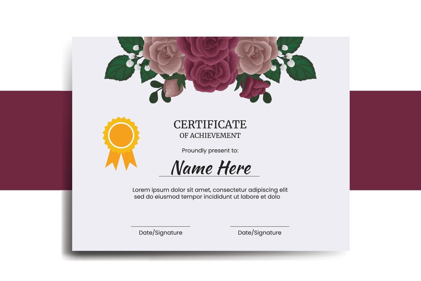 Certificate Template Maroon Rose Flower watercolor Digital hand drawn vector