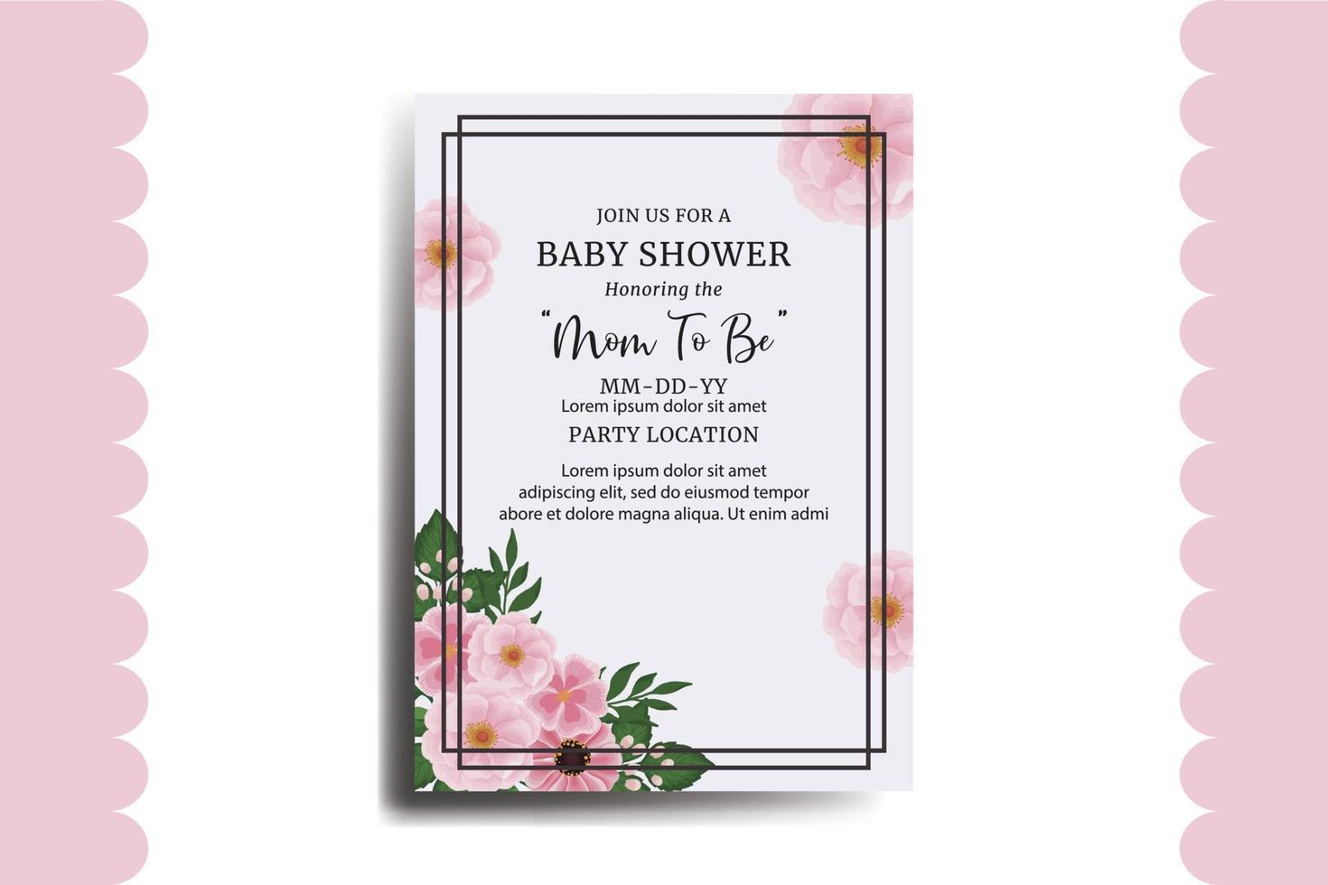 Baby Shower Greeting Card Zinnia and Peony flower Design Template vector