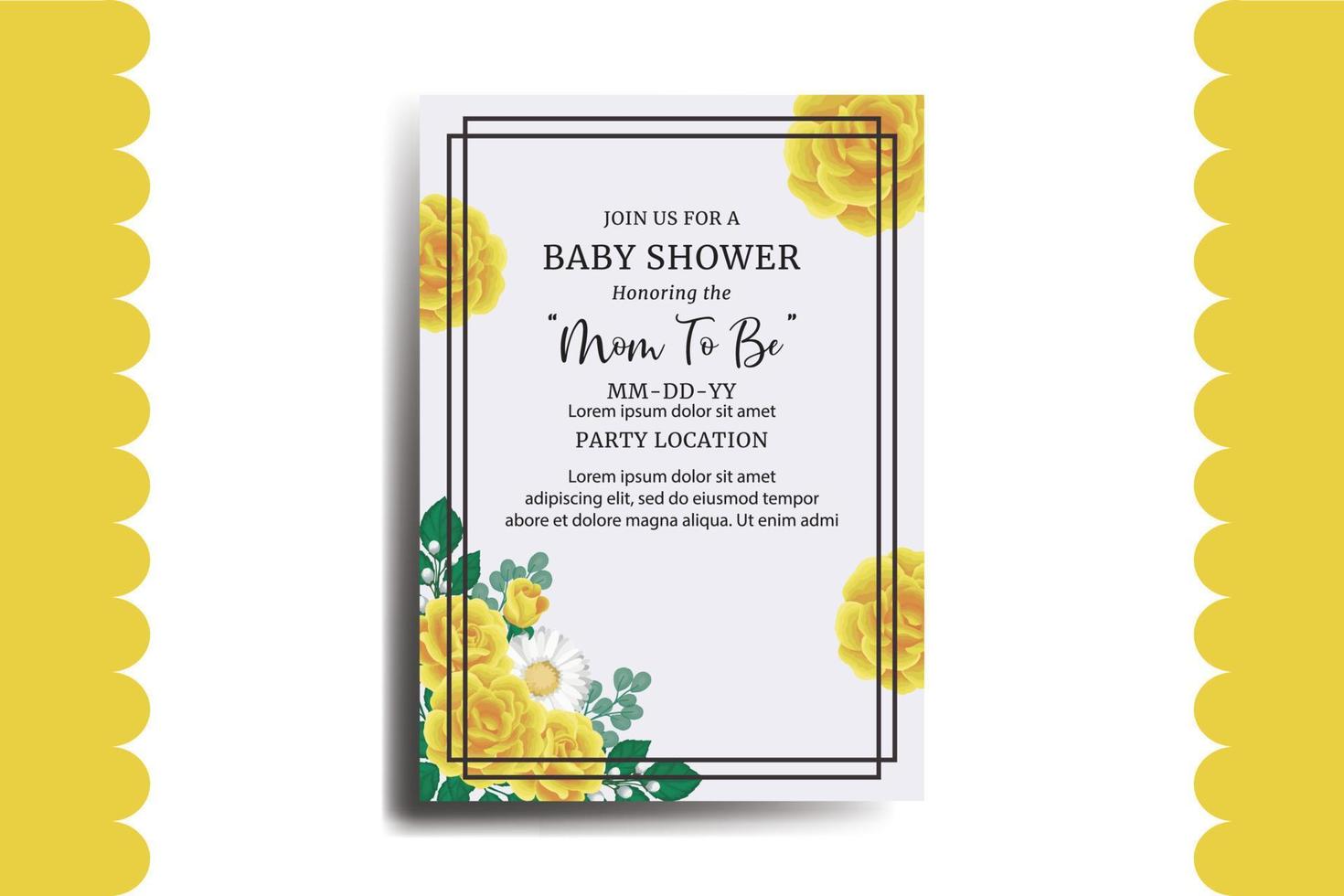 Baby Shower Greeting Card Yellow Rose Flower Design Template vector