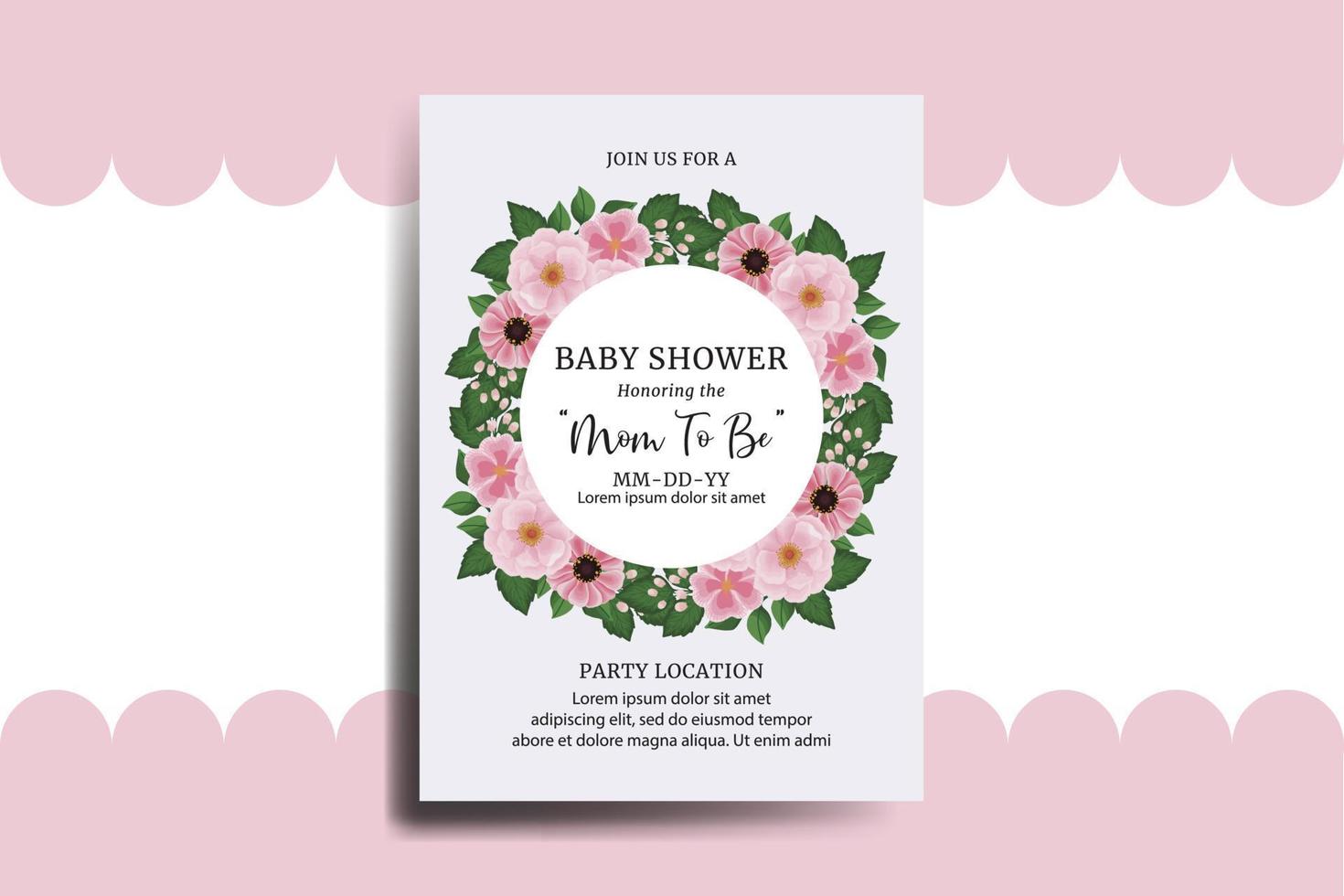 Baby Shower Greeting Card Zinnia and Peony flower Design Template vector