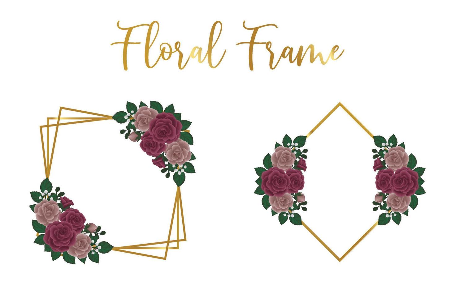 Floral Frame Maroon Rose flower Design Template, Digital watercolor hand drawn vector