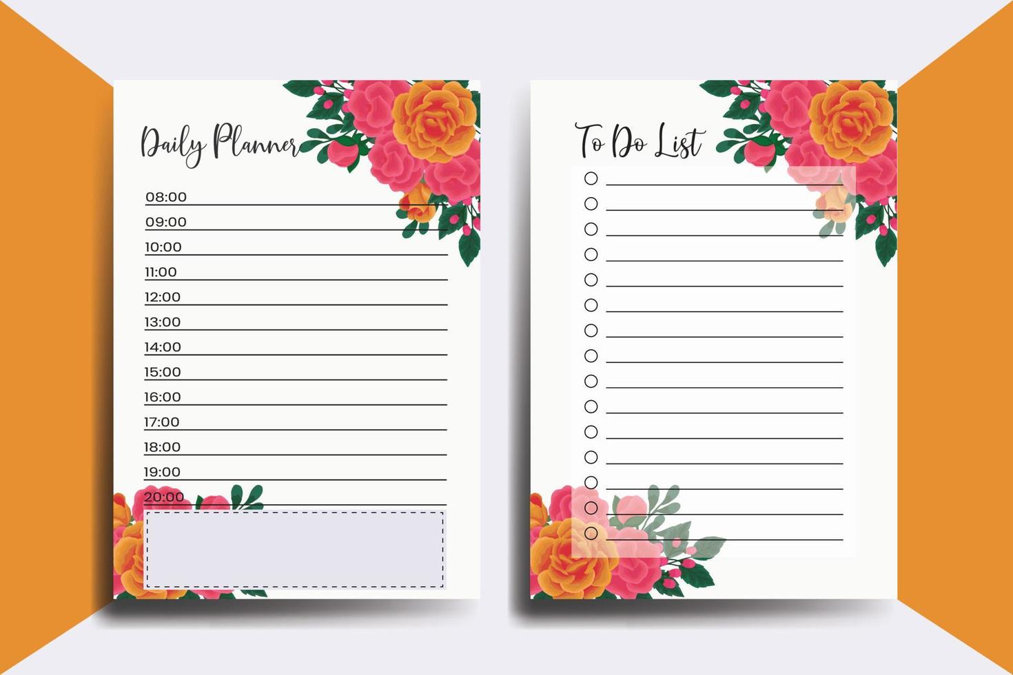 Planner To Do List Orange Rose Flower Design Template vector