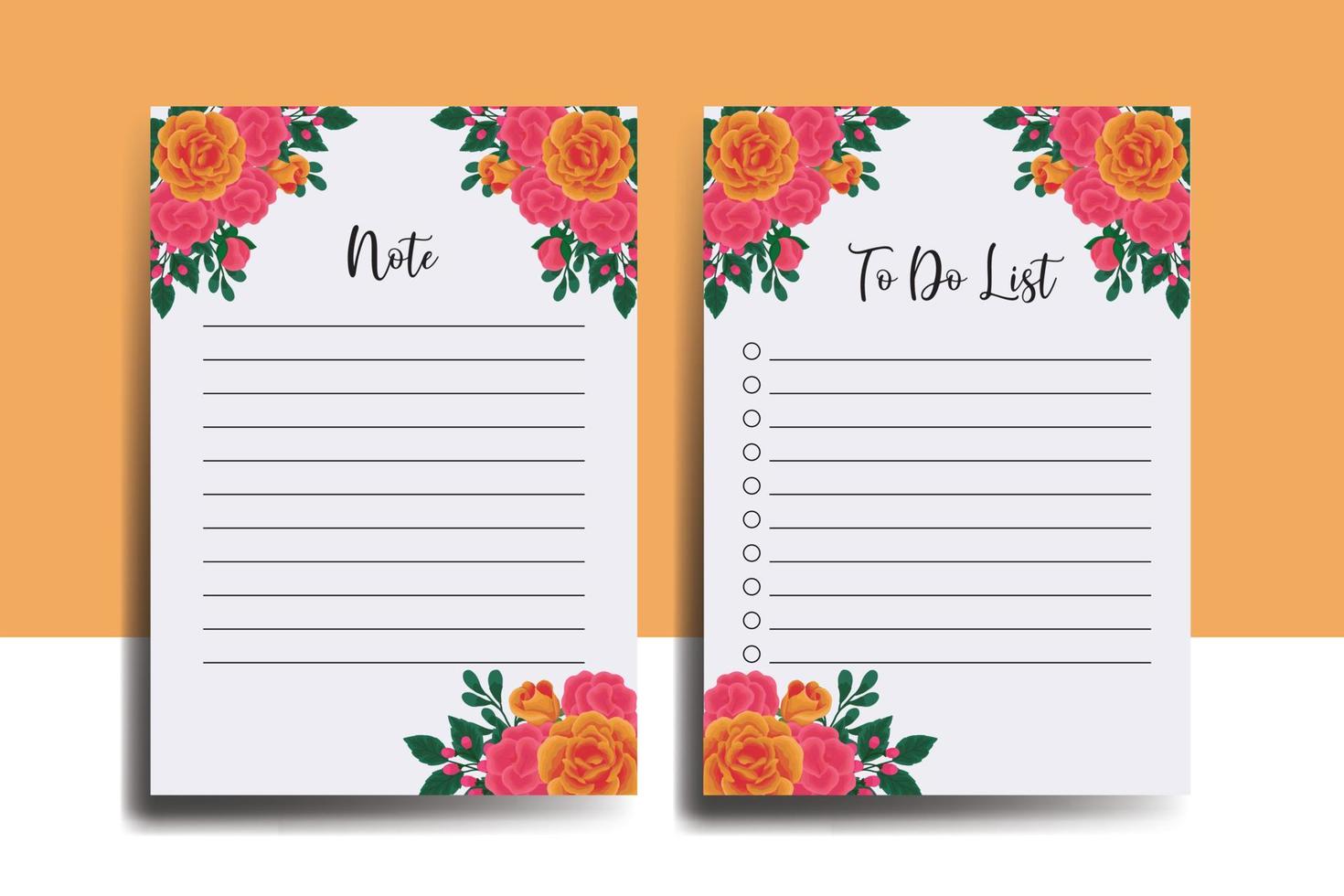 To do list Planner template Orange Rose Flower Design vector