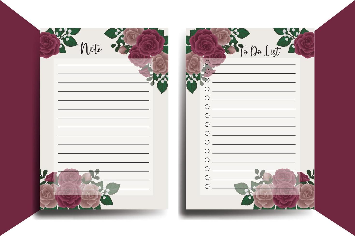 To do list Planner template Maroon Rose Flower Design vector