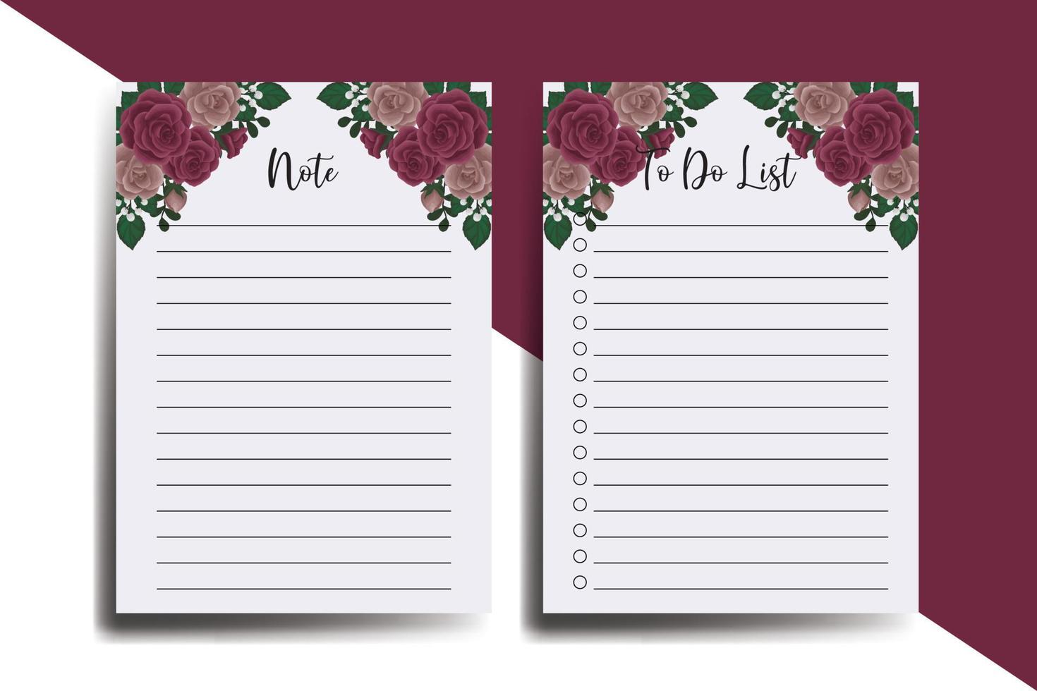 To do list Planner template Maroon Rose Flower Design vector